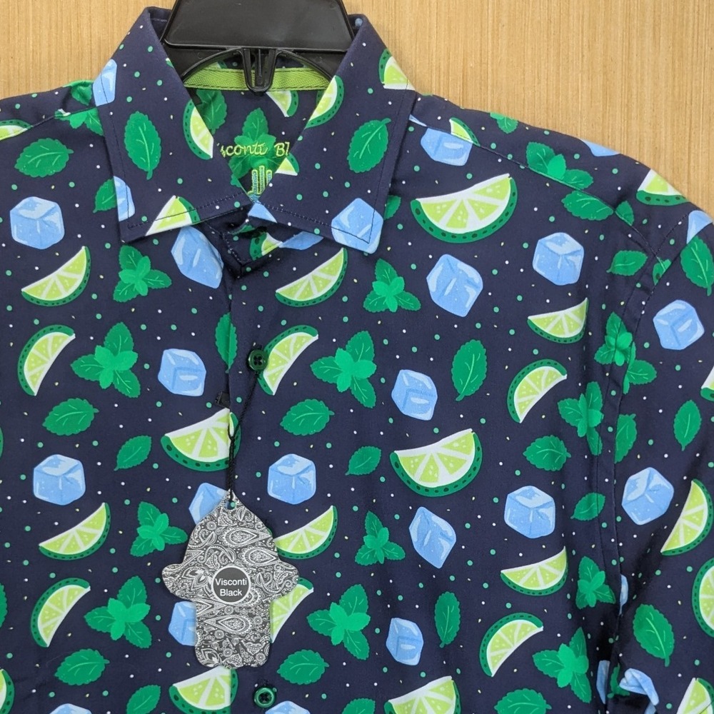 New Luchiano Visconti Black Shirt Mojito Short Sleeve‎ Button Down Men's Small